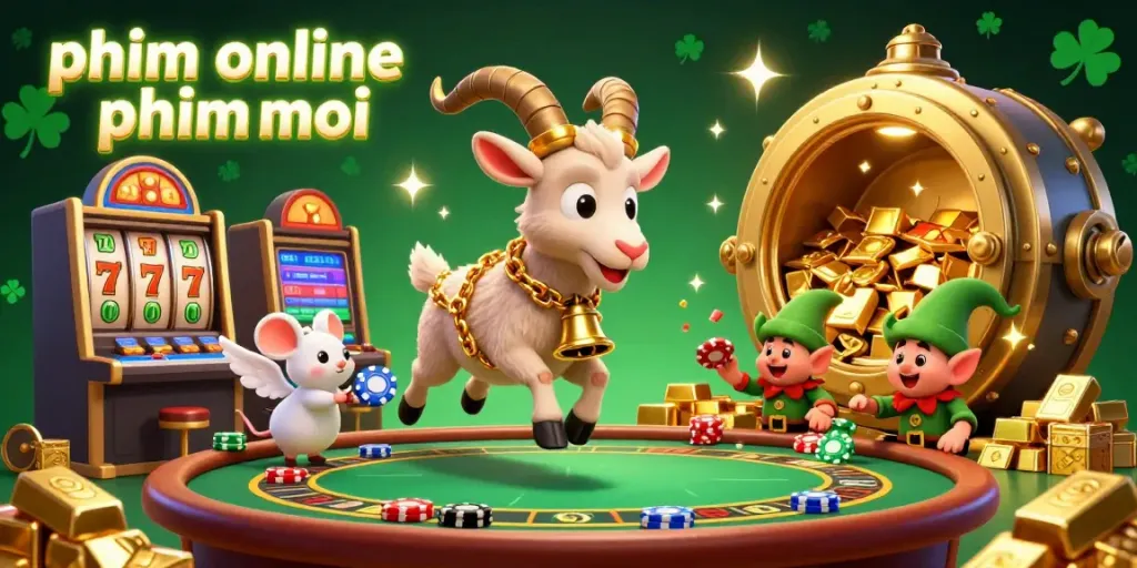 Engaging casino scene depicting 'phim online phimmoi' with gambling action featuring elves and festive characters.