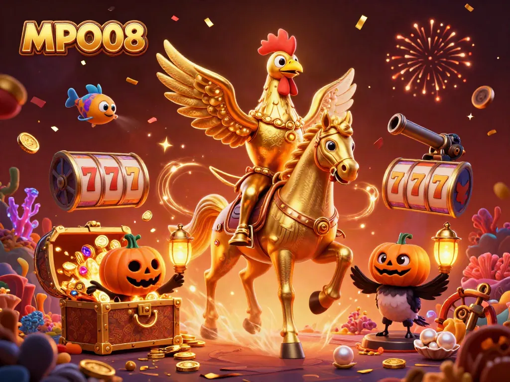 Experience the excitement of MPO08's casino adventure with vibrant elements and detailed characters.
