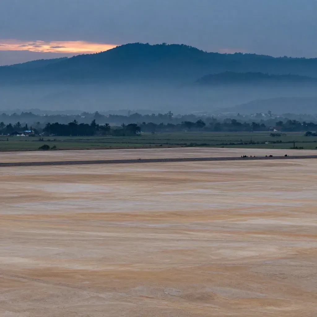 Horizon Jawa Barat berlapis kabut biru, Bekasi dan Bandung jauh, ruang bawah luas.