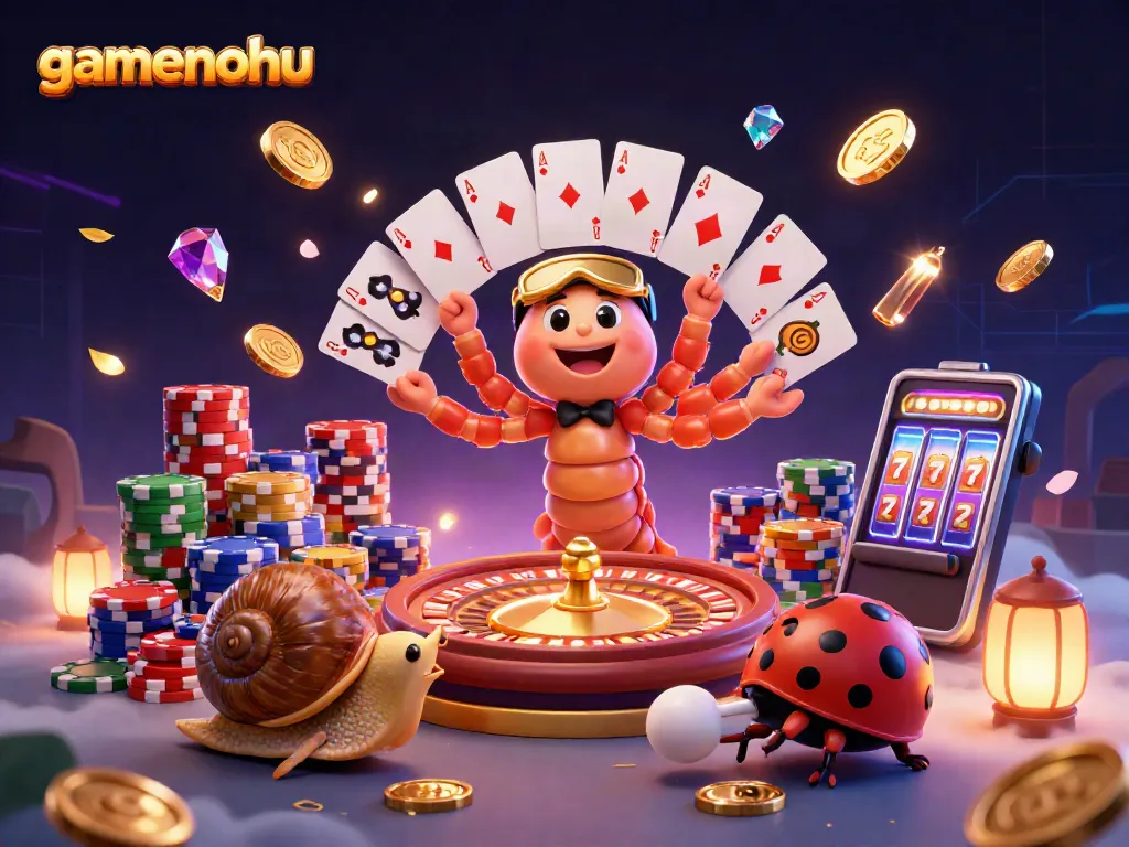 Engage with gamenohu's vibrant casino scene featuring a dealer and high-roller amidst dynamic game elements.