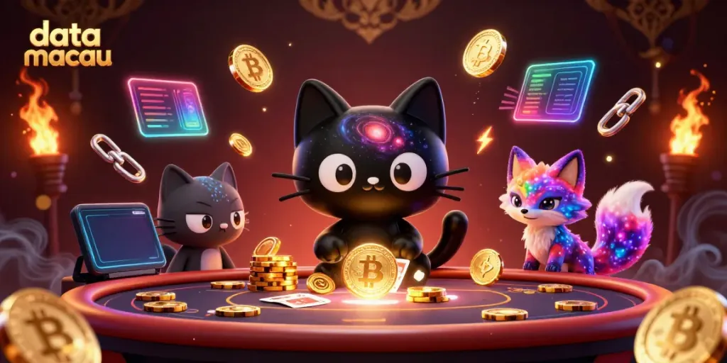 Menangkap data macau terbaru saat kucing hitam 3D menarik chip emas di kasino galaksi.
