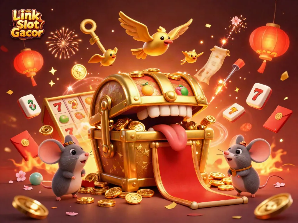 Win big with Link Slot Gacor's dynamic slot reels amid vibrant casino elements!