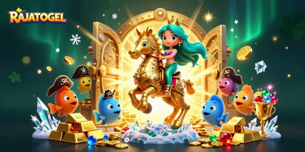 Engage with RAJATOGEL's vibrant 3D mermaid casino scene for rich betting adventures.