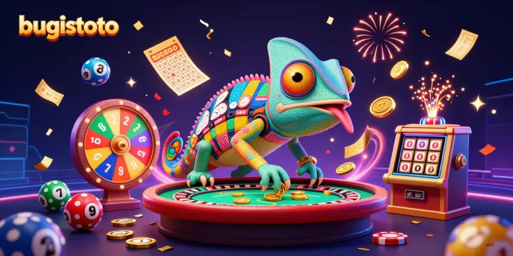 Gambarlah bugistoto menyajikan suasana kasino yang meriah dengan chameleon sebagai pemiliknya.